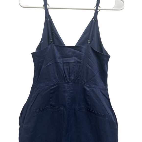 Reiss Navy Linen Tie Front Midi Dress Size 2 Adjustable Straps V-Neck Slit Hem - Picture 10 of 14